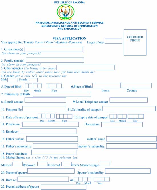 Tải xuống mẫu đơn xin visa Rwanda